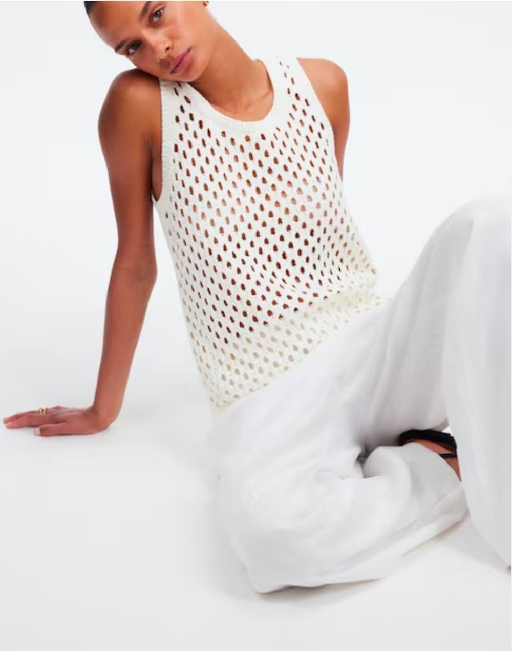 Madewell Cream Open-Knit Sleeveless Top